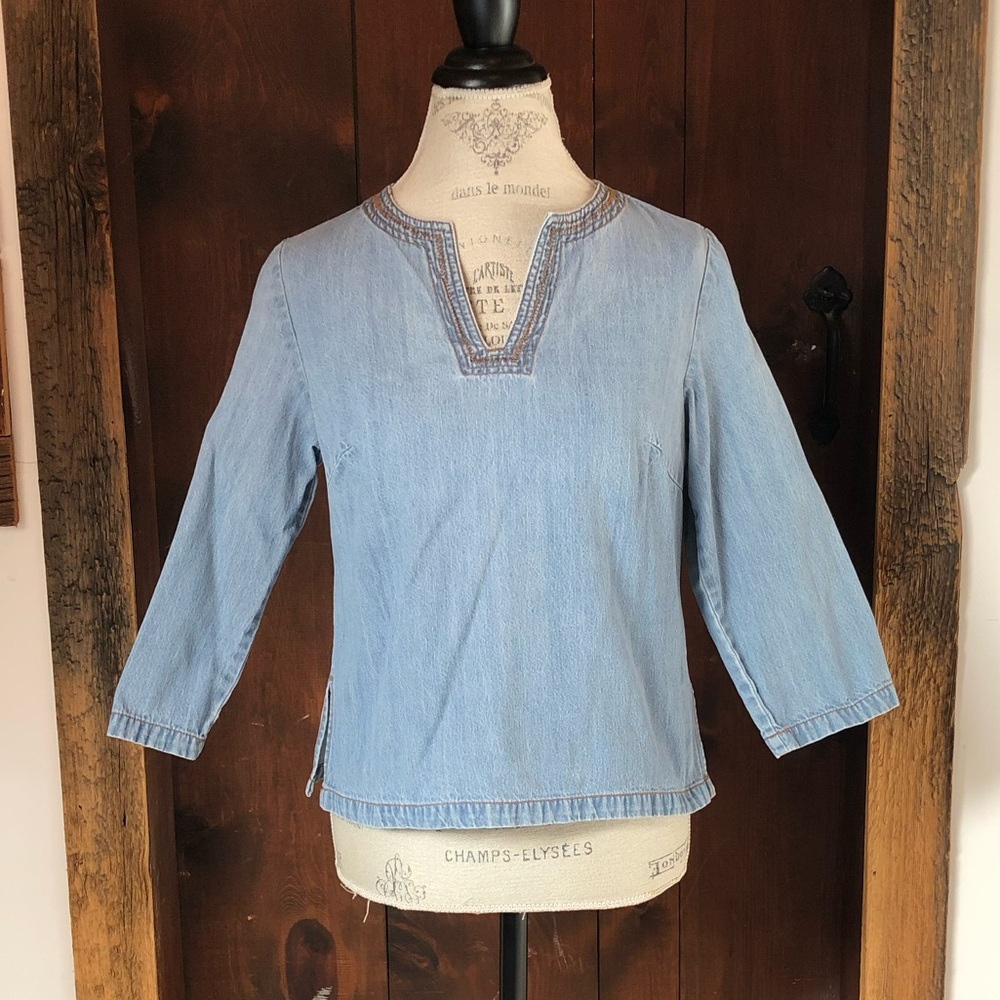Newport News Light Blue Denim Blouse